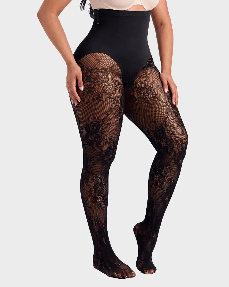 ShapeLace High-Waist Floral Lace Shaping Tights