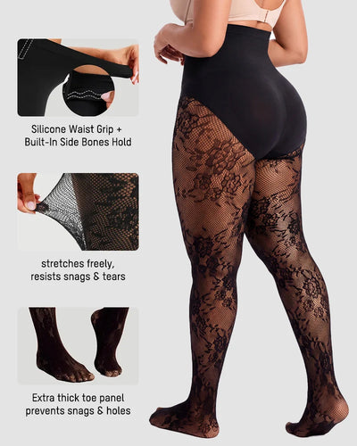 ShapeLace High-Waist Floral Lace Shaping Tights